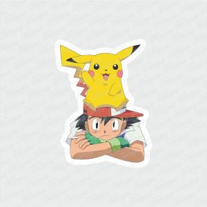 Ash e Pikachu - Pokemon Branco Brilho Orajet entre 3 e 9cm (Proporcional a imagem) 4x0 Fosco Emborrachado Detalhado 