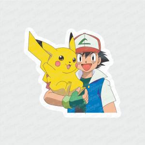 Ash e Pikachu - Pokemon Branco Brilho Orajet entre 3 e 9cm (Proporcional a imagem) 4x0 Fosco Emborrachado Detalhado 