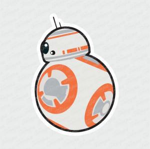 Bb-8 - Star Wars Branco Brilho Orajet entre 3 e 9cm (Proporcional a imagem) 4x0 Fosco Emborrachado Detalhado 