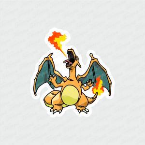 Charizard - Pokemon Branco Brilho Orajet entre 3 e 9cm (Proporcional a imagem) 4x0 Fosco Emborrachado Detalhado 