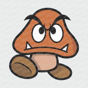 Goomba  - Super Mario Branco Brilho Orajet entre 3 e 9cm (Proporcional a imagem) 4x0 Fosco Emborrachado Detalhado 