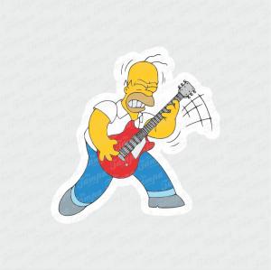Homer Guitarrista - Os Simpsons Branco Brilho Orajet entre 3 e 9cm (Proporcional a imagem) 4x0 Fosco Emborrachado Detalhado 