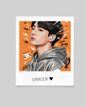 Polaroid Magnética Jungkook Branco Brilho Orajet + Manta Magnética 6 x 5cm 4x0 UV Retangular Informe a imagem escolhida.