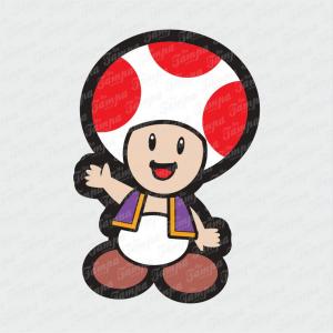 Toad - Super Mario Branco Brilho Orajet entre 3 e 9cm (Proporcional a imagem) 4x0 Fosco Emborrachado Detalhado 
