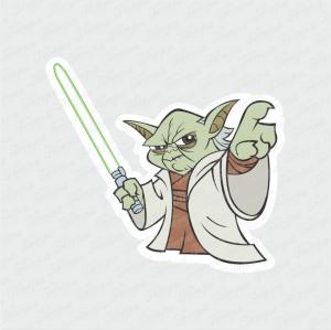 Yoda - Star Wars Branco Brilho Orajet entre 3 e 15cm (Proporcional a imagem) 4x0 Fosco Emborrachado Detalhado 