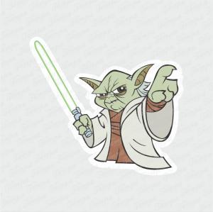 Yoda - Star Wars Branco Brilho Orajet entre 3 e 15cm (Proporcional a imagem) 4x0 Fosco Emborrachado Detalhado 